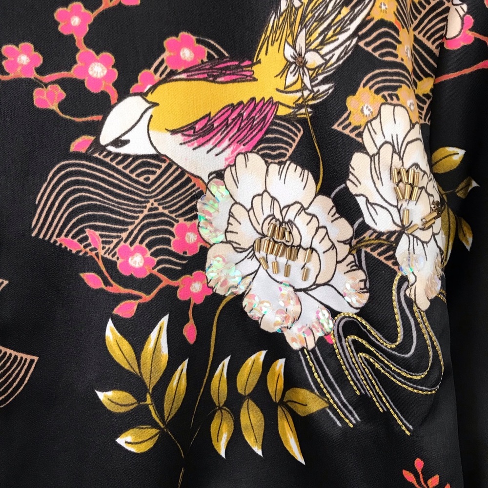 SOLD JENNIFER LOPEZ Black Floral Bomber Jacket - Picture 3 of 8